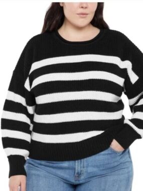 GAP Black & White Striped Crewneck Sweater